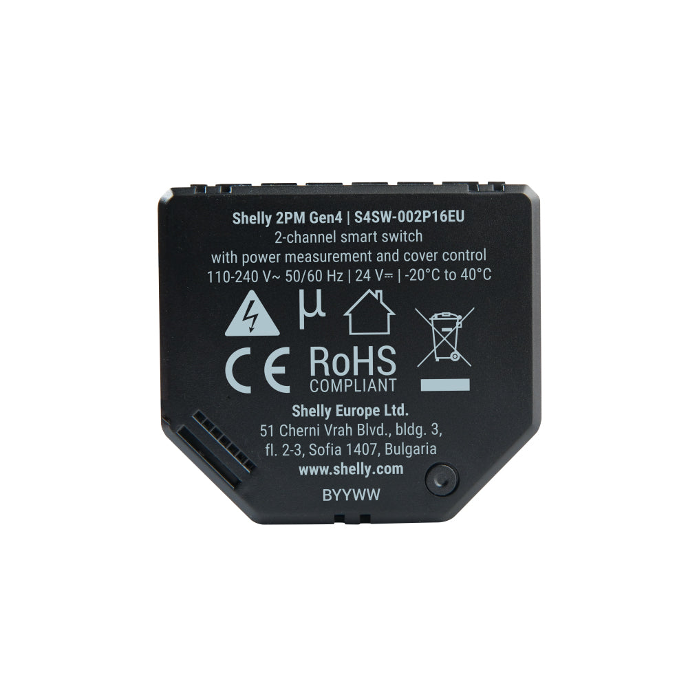 Shelly 2PM Gen4 – module interrupteur connecté, vue 3