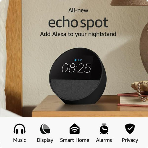 Amazon Echo Spot 2024 Noir – réveil Alexa, vue 2